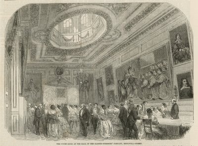 La sala de audiencias en el salón de la Compañía de Barberos-Cirujanos, Monkwell Street, Londres de English School