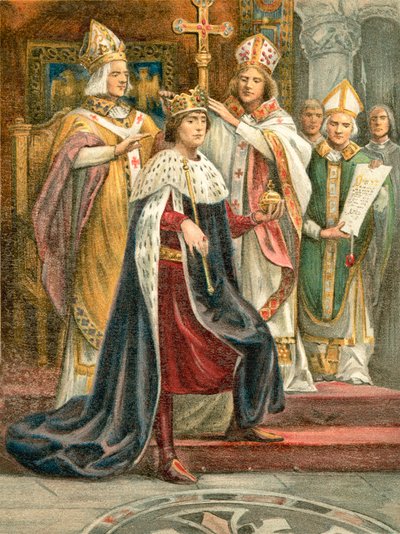 La coronación de Eduardo I (litografía en color) de English School