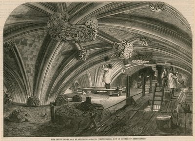 La cripta bajo la antigua Capilla de San Esteban, Westminster, en proceso de restauración de English School