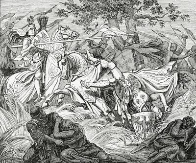 La muerte de Manfredo en la batalla de Benevento, 26 de febrero de 1266 de English School
