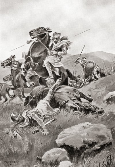 La muerte de Masistio mientras lideraba un ataque de caballería contra las fuerzas griegas, de la Historia de las Naciones de Hutchinson, pub.1915 de English School