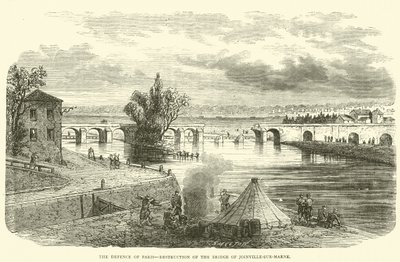 La defensa de París, destrucción del Puente de Joinville-sur-Marne, noviembre 1870 de English School