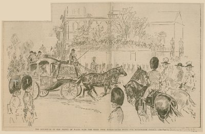 La partida del Príncipe de Gales con la novia desde la Casa Marlborough hacia el Palacio de Buckingham, 23 de julio de 1896 de English School