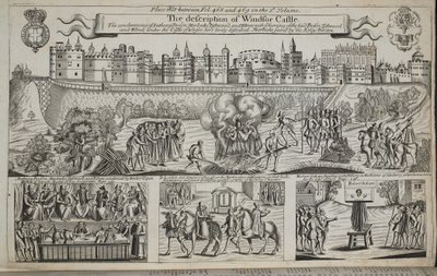 La descripción del Castillo de Windsor, ilustración de Hechos y Monumentos de John Foxe, novena edición, pub. 1684 de English School