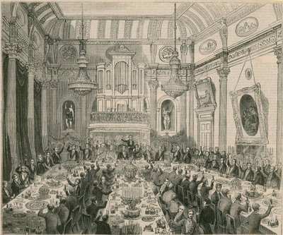 La cena ofrecida a Sir H Hardinge por la Compañía de las Indias Orientales, London Tavern, 1844 de English School