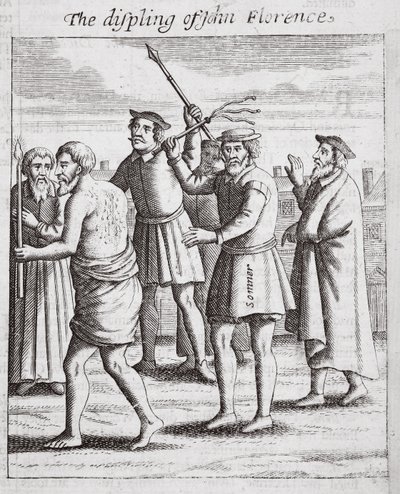 La disciplina de John Florence, ilustración de Hechos y Monumentos de John Foxe, novena edición, pub. 1684 de English School
