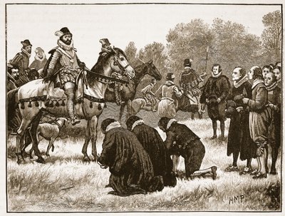 Los divinos disidentes presentando su petición a James, ilustración de la Historia Ilustrada de Inglaterra de Cassell de English School