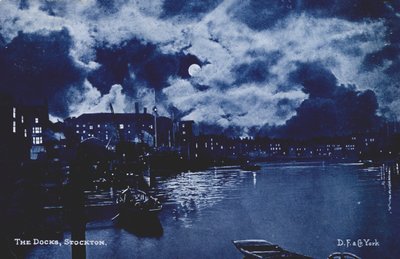 Los muelles, Stockton-on-Tees (litografía en color) de English School