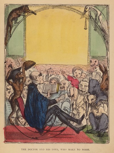 El médico y sus muchachos, que no hacen ruido (litografía en color) de English School