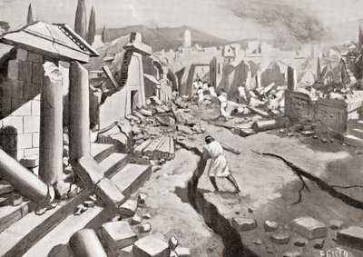 El terremoto en Esparta, antigua Grecia, 464 a.C., de la Historia de las Naciones de Hutchinson, pub.1915 de English School