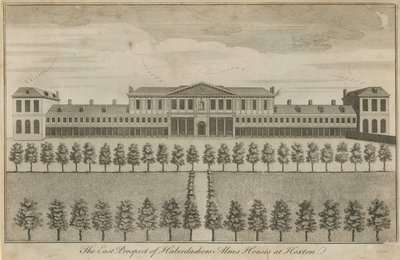 La perspectiva este de las casas de beneficencia de los Haberdashers de English School