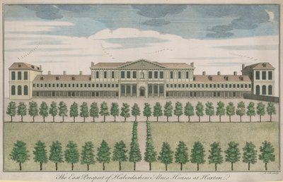 La perspectiva este de las casas de beneficencia de los Haberdashers en Hoxton de English School