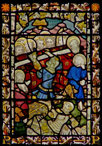 La ventana este que representa el Funeral de la Virgen María y el vuelco del ataúd (el Niño de Bourges) de English School