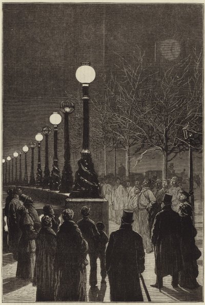 La luz eléctrica en el malecón del Támesis de English School