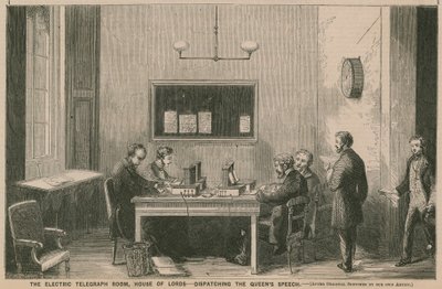 La sala de telégrafos eléctricos, Cámara de los Lores - despachando el discurso de la Reina de English School