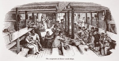 Los emigrantes cenando en medio del barco de English School