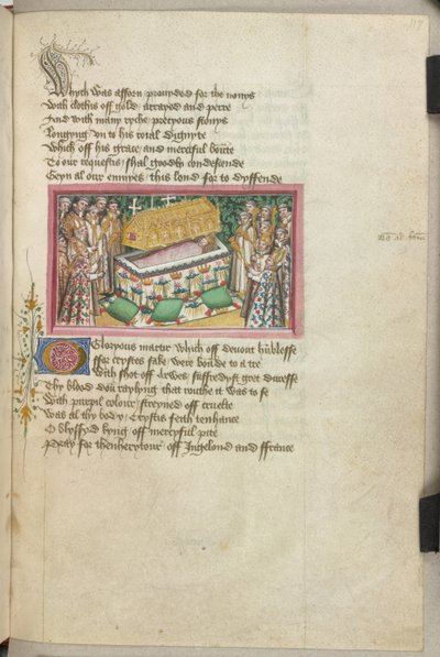 El entierro de Edmund en Bury St Edmund, de las "Vidas de SS Edmund y Fremund", de John Lydgate. de English School