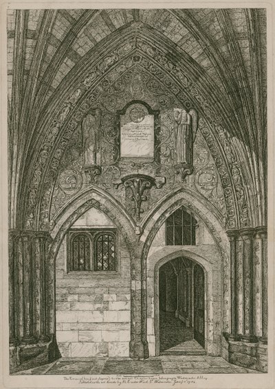 La entrada desde el Claustro este a la antigua Sala Capitular, Abadía de Westminster, Londres de English School