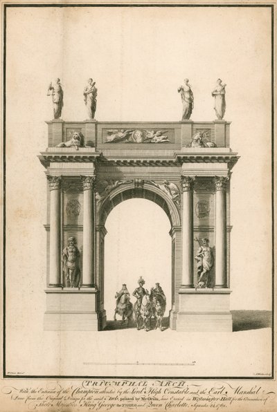 La entrada del Campeón, acompañado por el Alto Condestable y el Conde Mariscal, a través del Arco Triunfal de English School