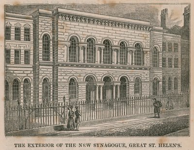 El exterior de la Nueva Sinagoga, Great St Helens, Londres de English School