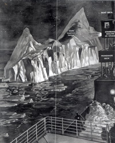 El famoso iceberg visto por J. Scarrott a bordo del Titanic, 1912 de English School
