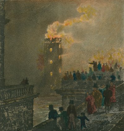El incendio desde el Puente de Waterloo el 5 de enero de 1826 de English School