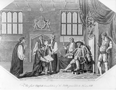 La primera traducción al inglés de la Biblia presentada a Enrique VIII, 1824 de English School