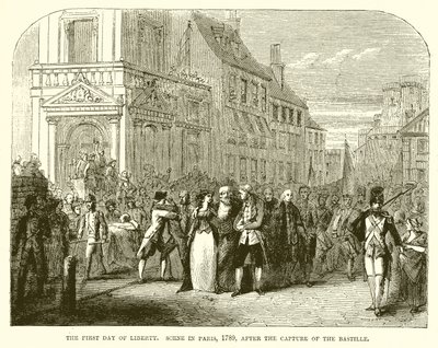 El primer día de la libertad. Escena en París, 1789, después de la captura de la Bastilla de English School