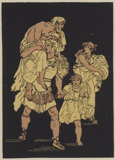 La huida de Troya (litografía en color) de English School