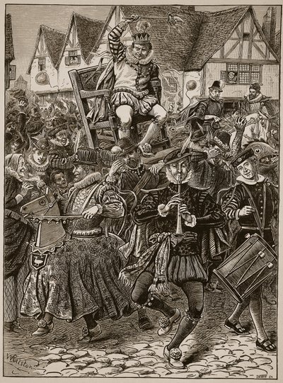 La juerga de Mi Lord of Misrule, ilustración de la Historia Ilustrada de Inglaterra de Cassell de English School