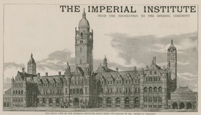 La vista frontal del Instituto Imperial, construido según los diseños de Mr Thomas E Collcutt de English School