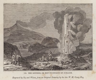 Los géiseres o fuentes calientes de Islandia (grabado) de English School