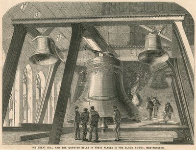 La gran campana y los cuartos de campanas en su lugar en la Torre del Reloj, Westminster de English School