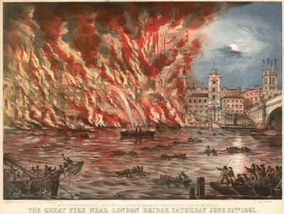 El gran incendio cerca del Puente de Londres, sábado 22 de junio de 1861 de English School