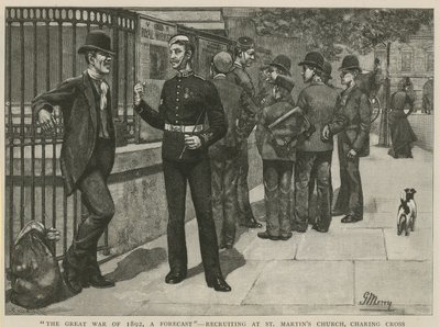 La gran guerra de 1892, una previsión; Reclutamiento en la iglesia de St. Martin de English School