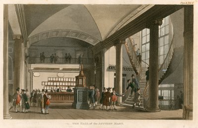 El salón del Auction Mart, St Bartholomews Lane, Londres de English School