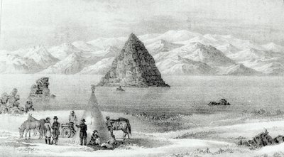 El obús en Pyramid Lake en enero de 1844, del Informe de la Expedición de Exploración a las Montañas Rocosas en 1842 y a Oregón y Carolina del Norte en 1843-44 por John C. Fremont, publicado en 1845 de English School