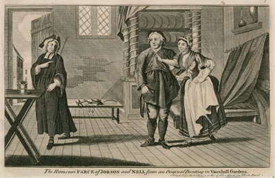La farsa humorística de Jobson y Nell de una pintura original en los Jardines de Vauxhall, Londres de English School