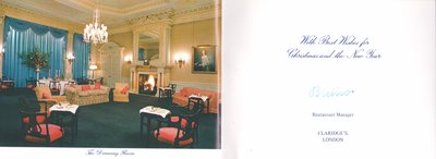 El interior de la tarjeta de Navidad y Año Nuevo de Claridge