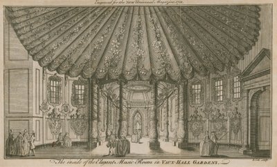 El interior de la elegante sala de música (Rotonda) en los Jardines de Vauxhall, Londres de English School
