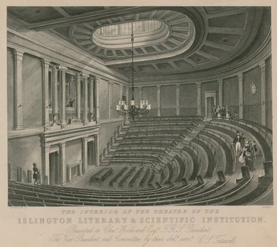 El interior del teatro de la Institución Literaria y Científica de Islington de English School