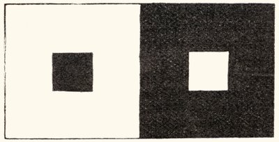 Ilusión de irradiación de la percepción visual en la que una zona clara del campo visual parece más grande que una zona oscura idéntica. Mirar fijamente esta imagen provoca una dispersión de la luz dentro del ojo y tiene el efecto de agrandar la imagen de  de English School