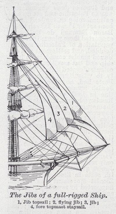 Los foques de un barco de aparejo completo de English School