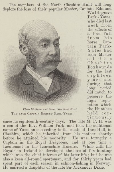 El difunto Capitán Edmund Park-Yates (grabado) de English School