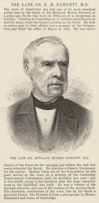 El difunto Dr. Rowland Morris Fawcett, MD (grabado) de English School
