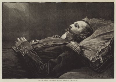 El difunto emperador Alejandro II de Rusia después de su muerte (grabado) de English School