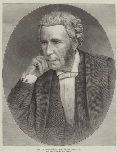 El difunto Lord Farnborough (Sir Thomas Erskine May), ex Secretario de la Cámara de los Comunes (grabado) de English School