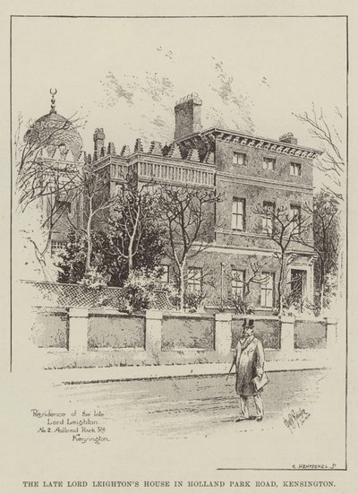 La casa del difunto Lord Leighton en Holland Park Road, Kensington (grabado) de English School