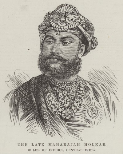 El difunto Maharajá Holkar, Gobernante de Indore, India Central (grabado) de English School