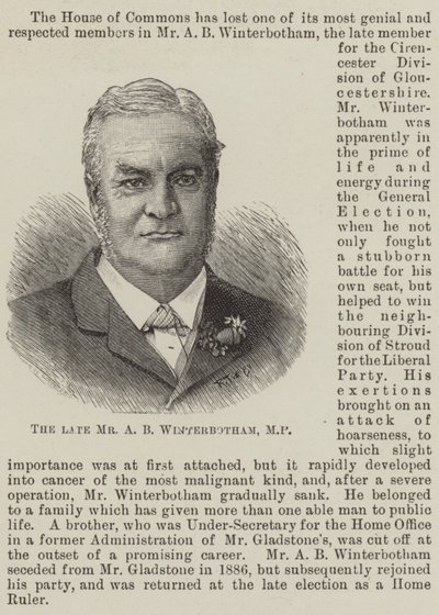 El difunto Sr. A B Winterbotham, MP de English School